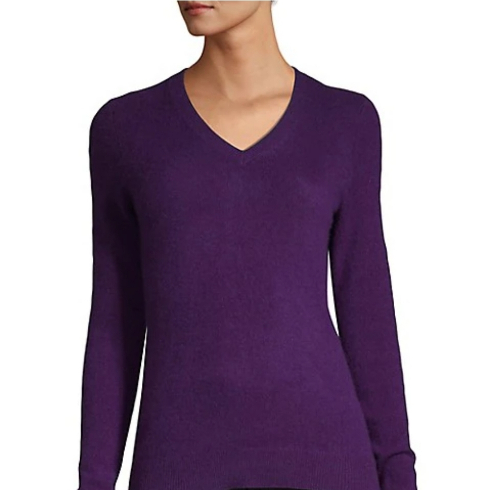 Only Mine 2 Ply 100% Cashmere Purple V-neck Sweater Size SP Petite Old Money